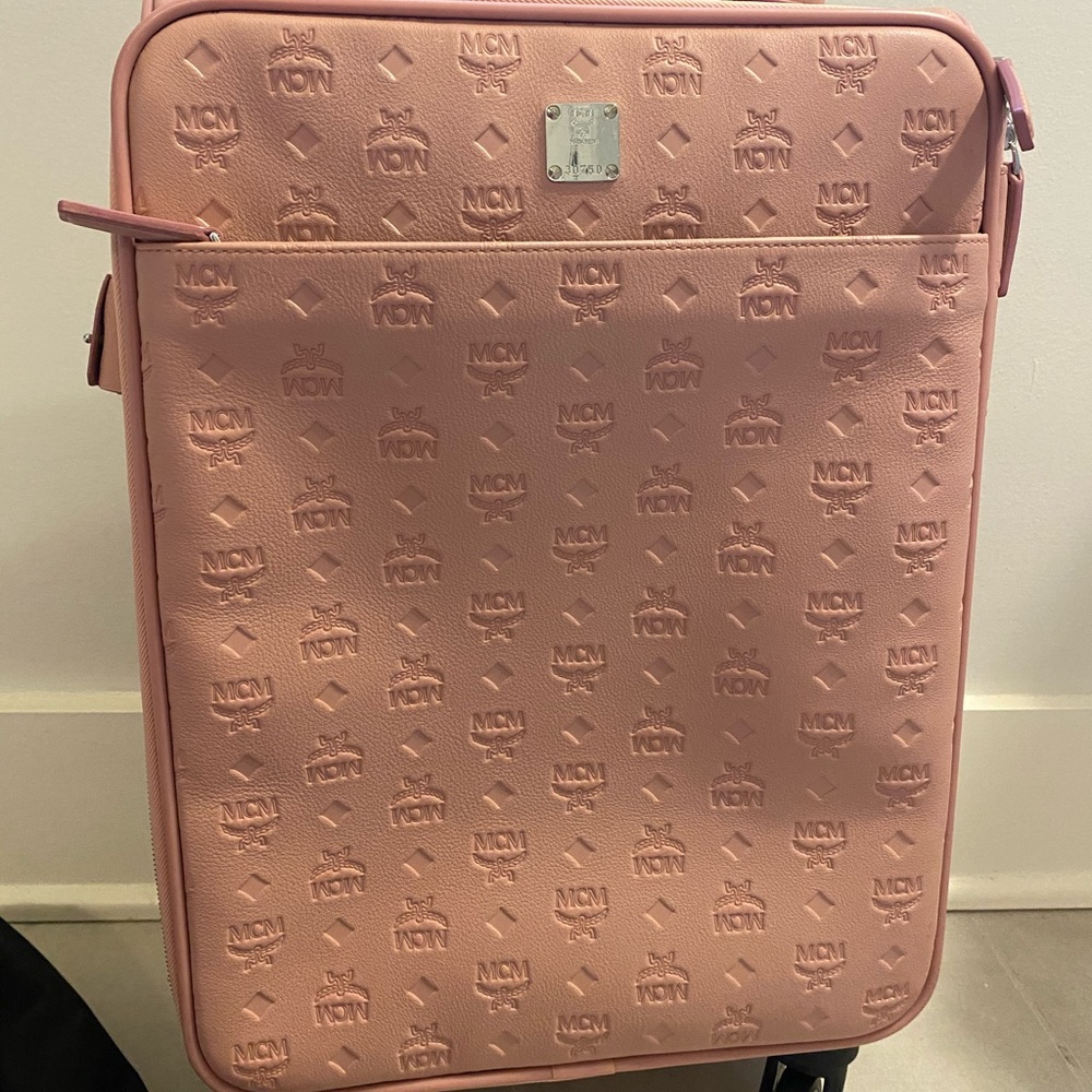 MCM pink leather roller suitcase